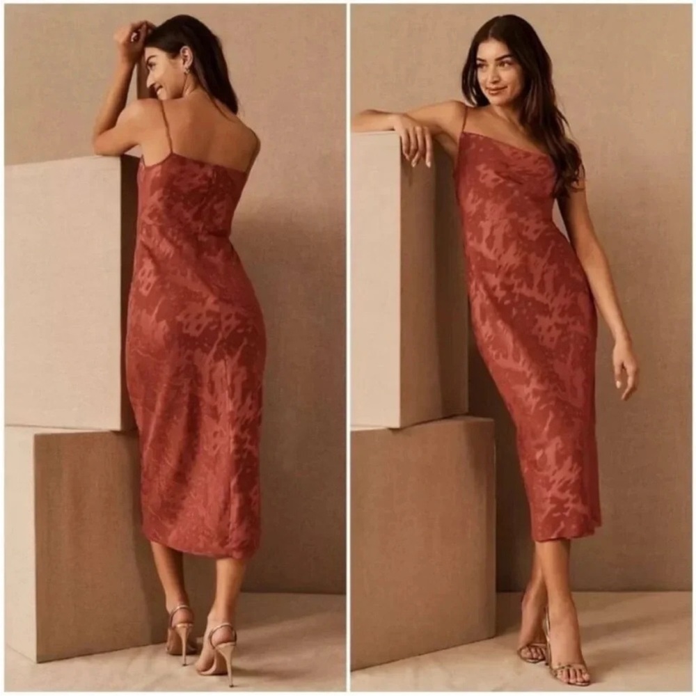 BHLDN Hutch Kinsey Midi Slip Dress Sz 4 Cowl Neck Burnout Rust Anthropologie